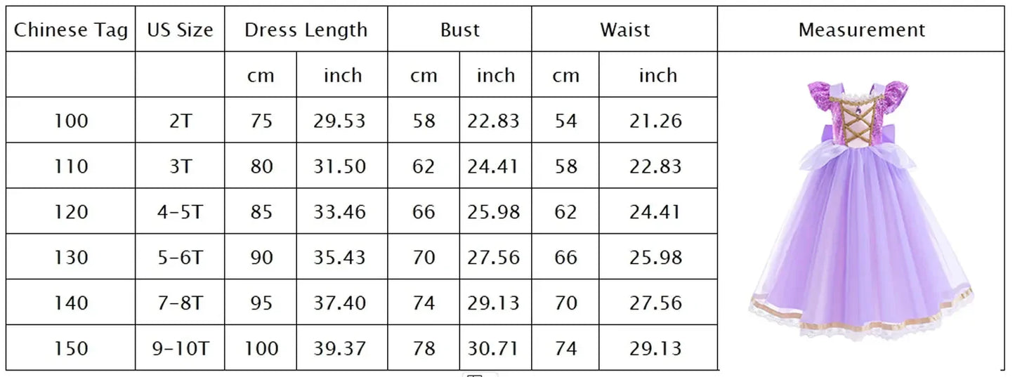 Purple Princess Dress Girl Cosplay Princess Short Sleeves Skirt Birthday Party Vestido Costume + Accessories