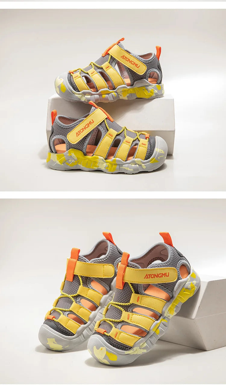 Children Summer Sports Sandals Girls Beach Outdoor Non-slip Hiking Shoes Boys Hollow Breathable Anti Collision Round Toe Sandals