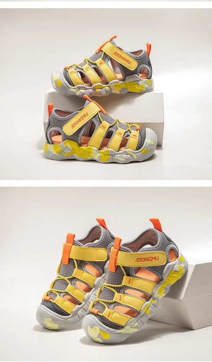 Children Summer Sports Sandals Girls Beach Outdoor Non-slip Hiking Shoes Boys Hollow Breathable Anti Collision Round Toe Sandals