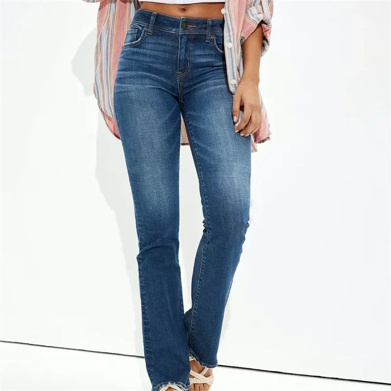 Women High Waist Hip Lift Straight Jeans