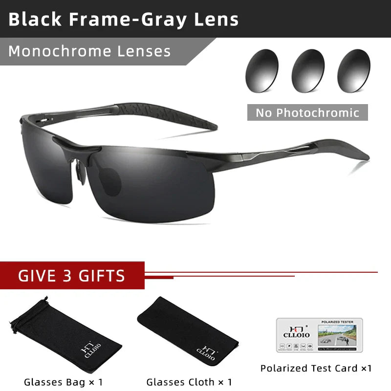 Aluminum Photochromic Sunglasses Men Polarized Day Night Driving Chameleon Glasses Anti-Glare Change Color Sun Glasses UV