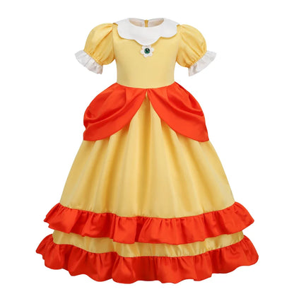 Game Princess Daisy Cosplay Costume Girls Cute Lolita LED Light Flashing Dress Fancy Halloween Carnival Wig Uniforms Clothing