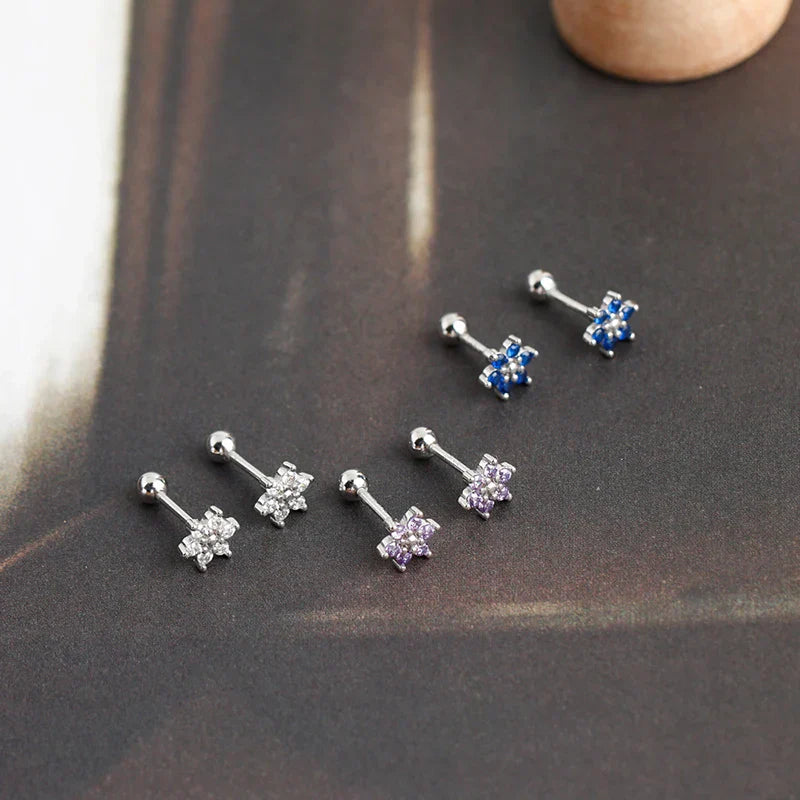 925 Sterling Silver Fashion Korean Petal Screw Bead Stud Earrings for Women Charm Ear Bone Piercing Jewelry Accessories