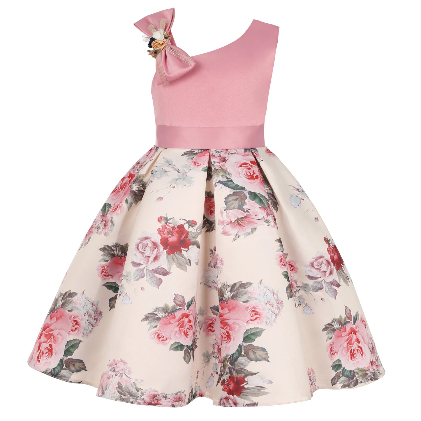 Off-the-Shoulder Dress European and American Princess Dress Girls' Printed Formal Dress Children's Hostess Dress