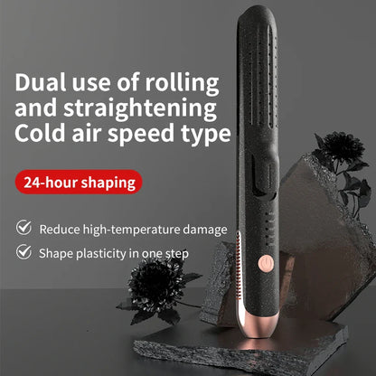 Professional 2-in-1 Hair Styler Curling Wand Straightener Negative lon Ceramic Plates Adjustable Temperature Salon Home