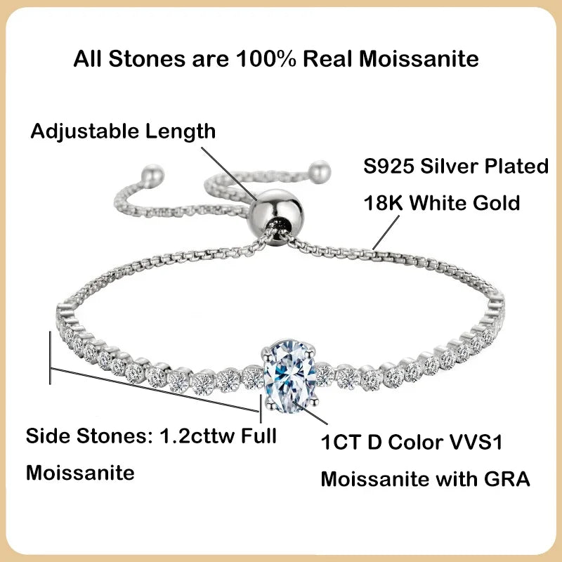 100% Real 1.7CT Round Cut Full Moissanite Tennis Bracelet for Woman Girl Party S925 Sterling Silver Diamond Link Bracelets