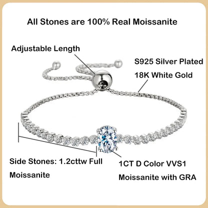 100% Real 1.7CT Round Cut Full Moissanite Tennis Bracelet for Woman Girl Party S925 Sterling Silver Diamond Link Bracelets