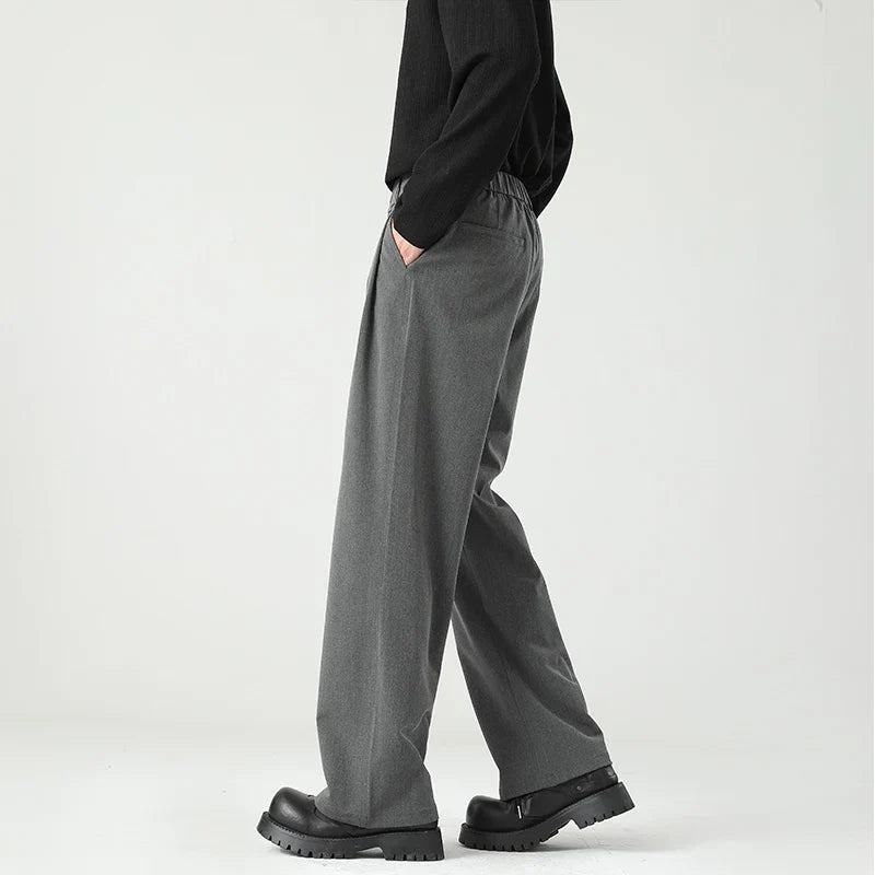 Men's Spring Essential Suit Pants Elastic Waist Loose Straight Black Gray Casual Business Work Slacks Fashion Trendy Daily Wear