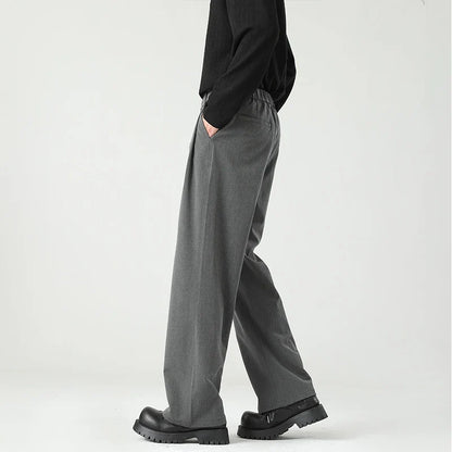 Men's Spring Essential Suit Pants Elastic Waist Loose Straight Black Gray Casual Business Work Slacks Fashion Trendy Daily Wear
