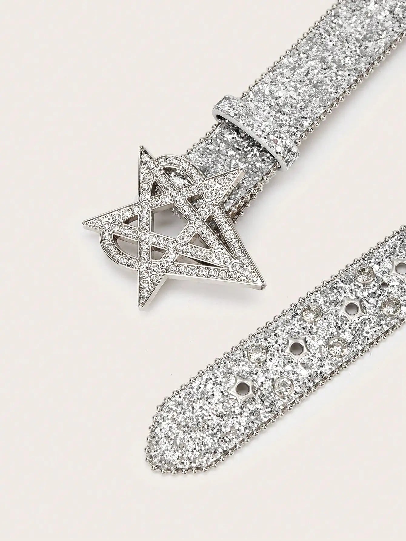 1pc Men's Y2K Punk Six-pointed Star Rhinestone Buckle Glitter Rhinestone Belt, A Versatile Belt To Match Jeans
