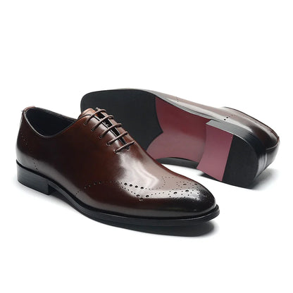 Italian Luxury Men's Dress Shoes Business Wedding Genuine Leather Mens Oxford Shoes Whole Cut Wingtip Brogue Formal Shoes Man