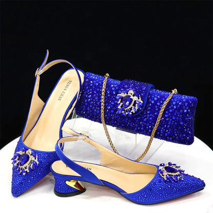 Fashionable Red Color Pointed Top Ladies Shoes Matching Bag Set For Nigerian Women Wedding Party Pump