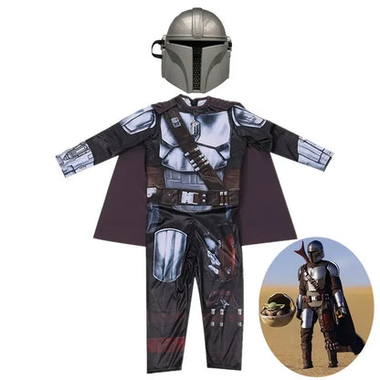Boys Classic Movie Mask Costume Printed Cartoon Warrior Armor Bodysuit Kids Fantasy Cosplay Costume Halloween