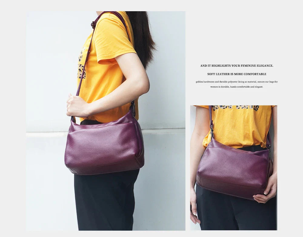 Elegant Genuine Leather Women's Shoulder Bag Trendy Crossbody Messenger Bag for Ladies Dark Red Blue 100% Satchels Hobo