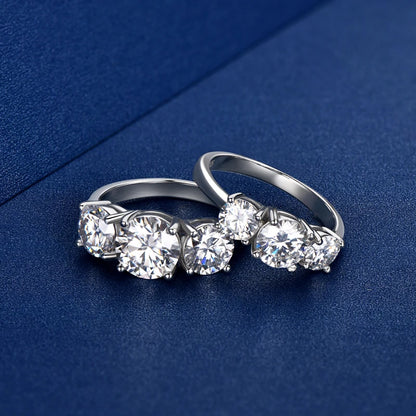 925 Silver Ladies Fashion Engagement Rings Round Cut 6.5mm/8mm Moissanite Three Stone Ring for Women Wedding Jewelry