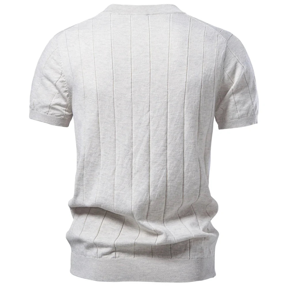 AIOPESON 100% Cotton Stripe T-Shirts for Men Solid Color O-Neck Soft Touch Comfortable Casual Summer Wear Top