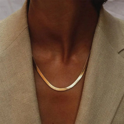 Fashion Unisex Snake Chain Women Necklace Choker Stainless Steel Herringbone Gold Color Chain Necklace For Women Jewelry