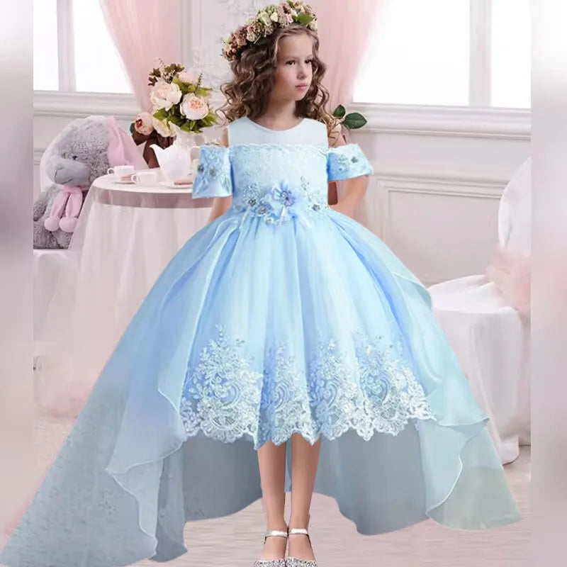 2026 New Summer Flower Girl Graduation Performance Tailcoat Embroidered Party Dress Trailing Tulle3-11 Years Old The Girl Dress