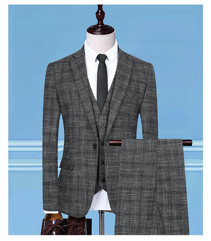 Blazer Vest Pants  Boutique Plaid Men's Formal Groom Wedding Dress Slim Suit 3Pcs or 2Pcs Men's Casual Business Suit Tuxedo