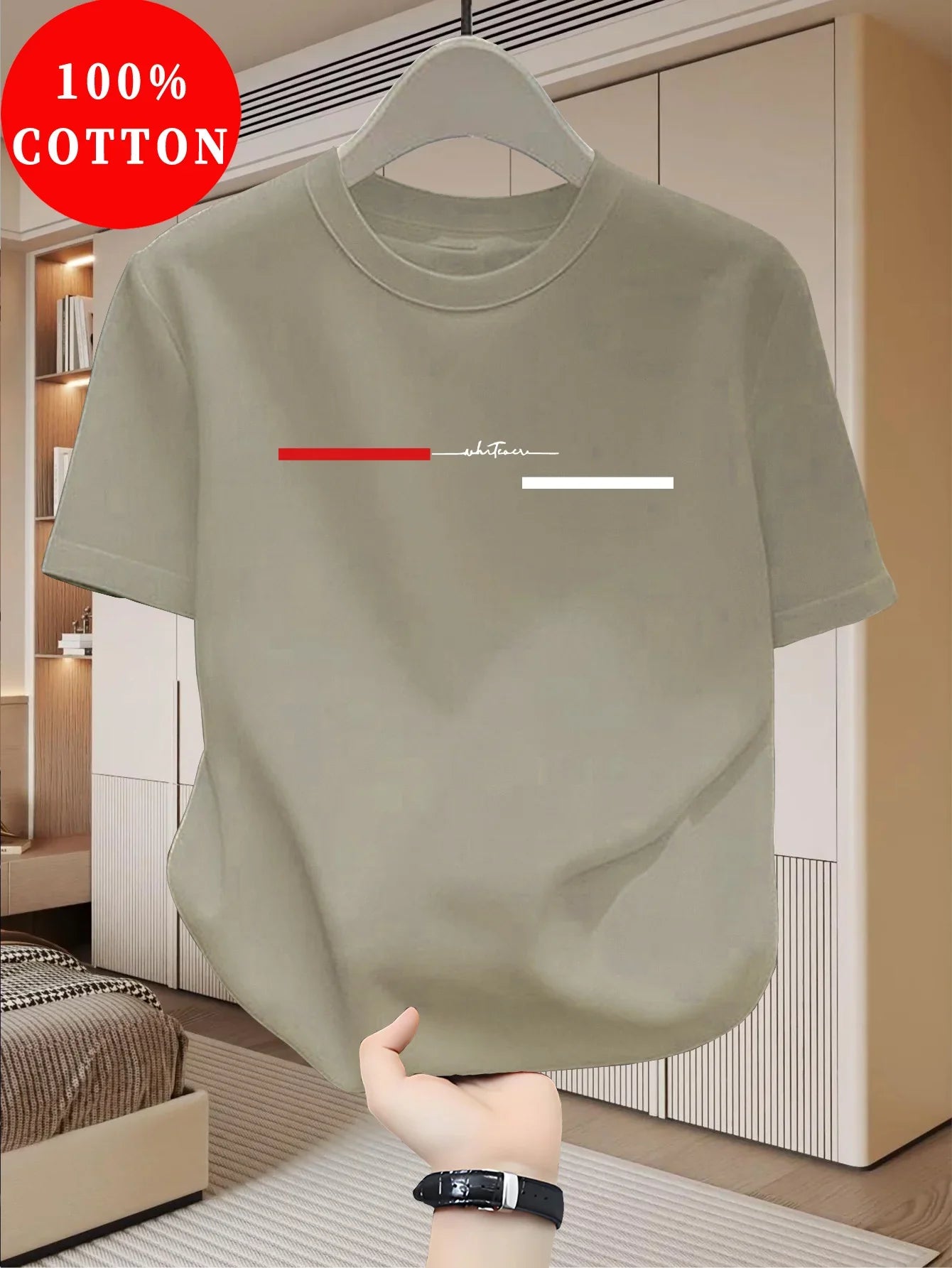 100% cotton men's loose T-shirt fashionable whatever letter pattern printed short sleeved round neck casual top