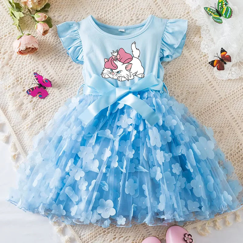 Girls Summer Dress Cartoon Bow Tutu Dress 3D Butterfly Cute Cotton Party Casual Dress for Baby 2-6 Years