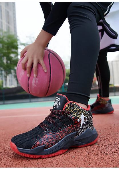 Children‘s Basketball Shoes Non-slip Breathable Basketball Training Sneakers Lace-up Boys Girls Basketball Boots Athletic Shoes