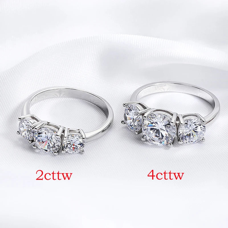 White Gold 4/2CT Moissanite Ring for Women Sparkling Lab Grown Diamond Wedding Band S925 Solid Silver Jewelry Wholesale