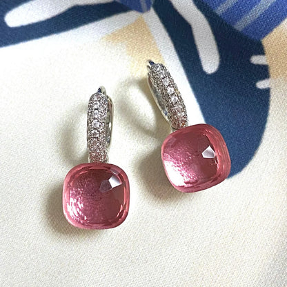 Classic Candy Color Earrings Inlay Transparent Zircon 27Colors Crystal Earrings Platinum Plated Fashion Jewelry For Women
