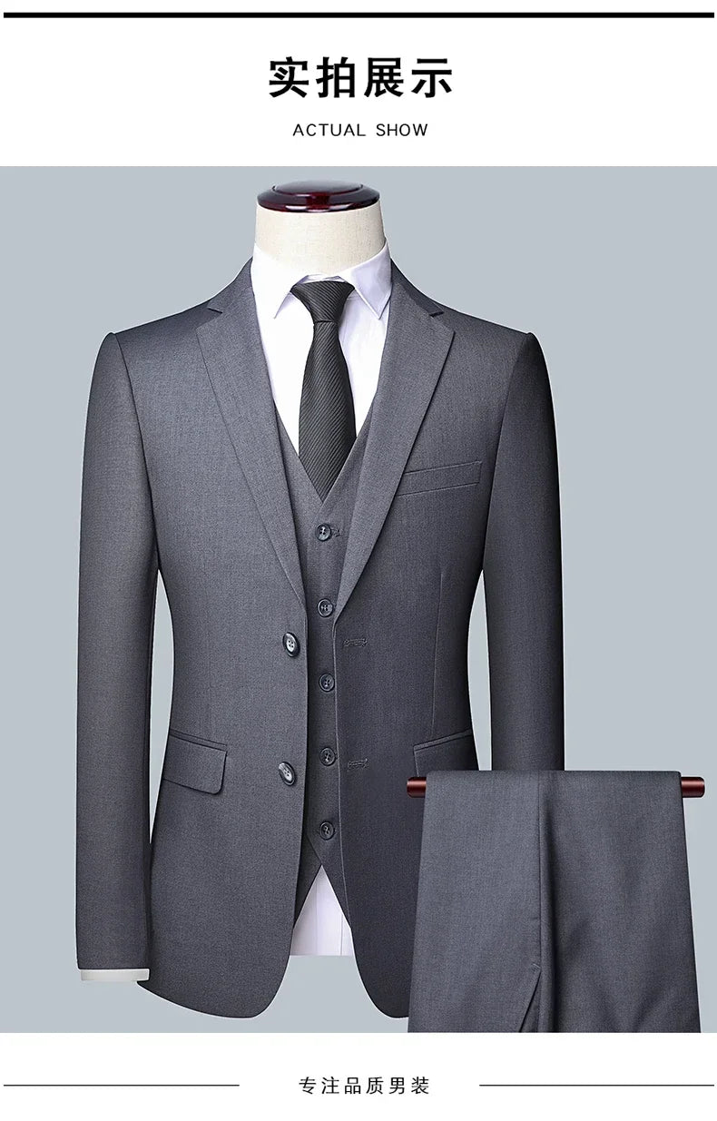 High quality Men Solid color Business - stylish handsome groom best man wedding dress 3/2/1 Single piece optional
