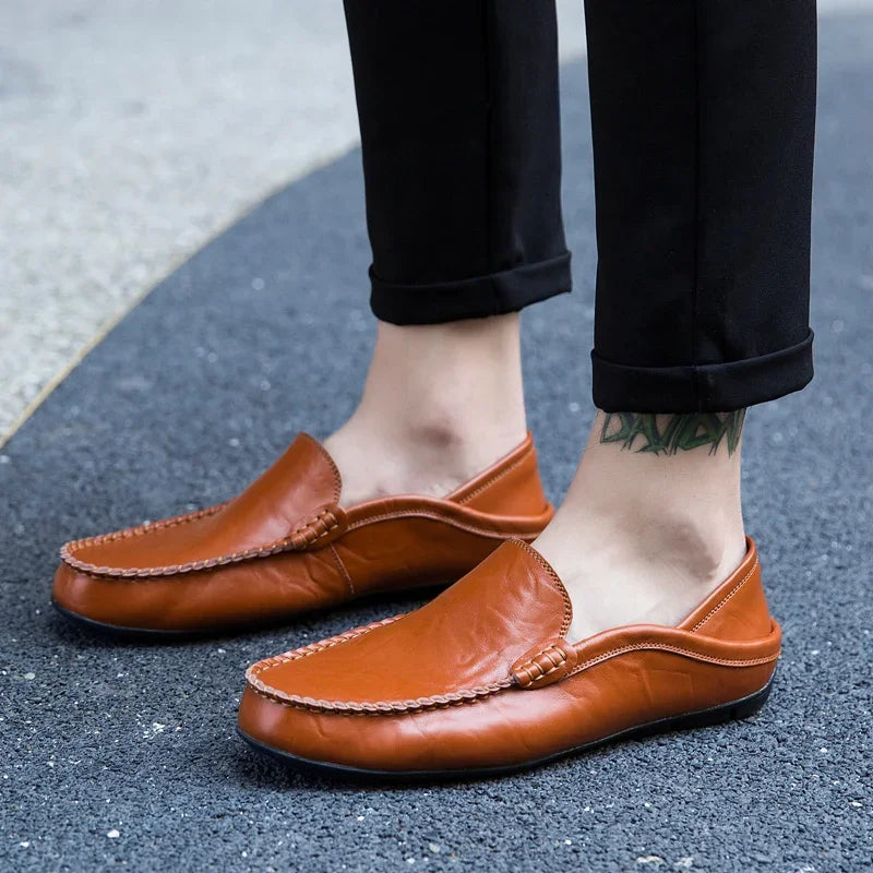 Genuine Leather Men Casual Shoes Luxury Brand Designer Men Loafers Moccasins Breathable Slip on Male Boat Shoes Plus Size 37-47