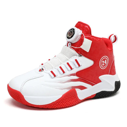 Kids Basketball Shoes Boys Rotary Buckle Sneakers Non-slip Child Trainer Basket Shoes Outdoor Children Sport Running Footwear