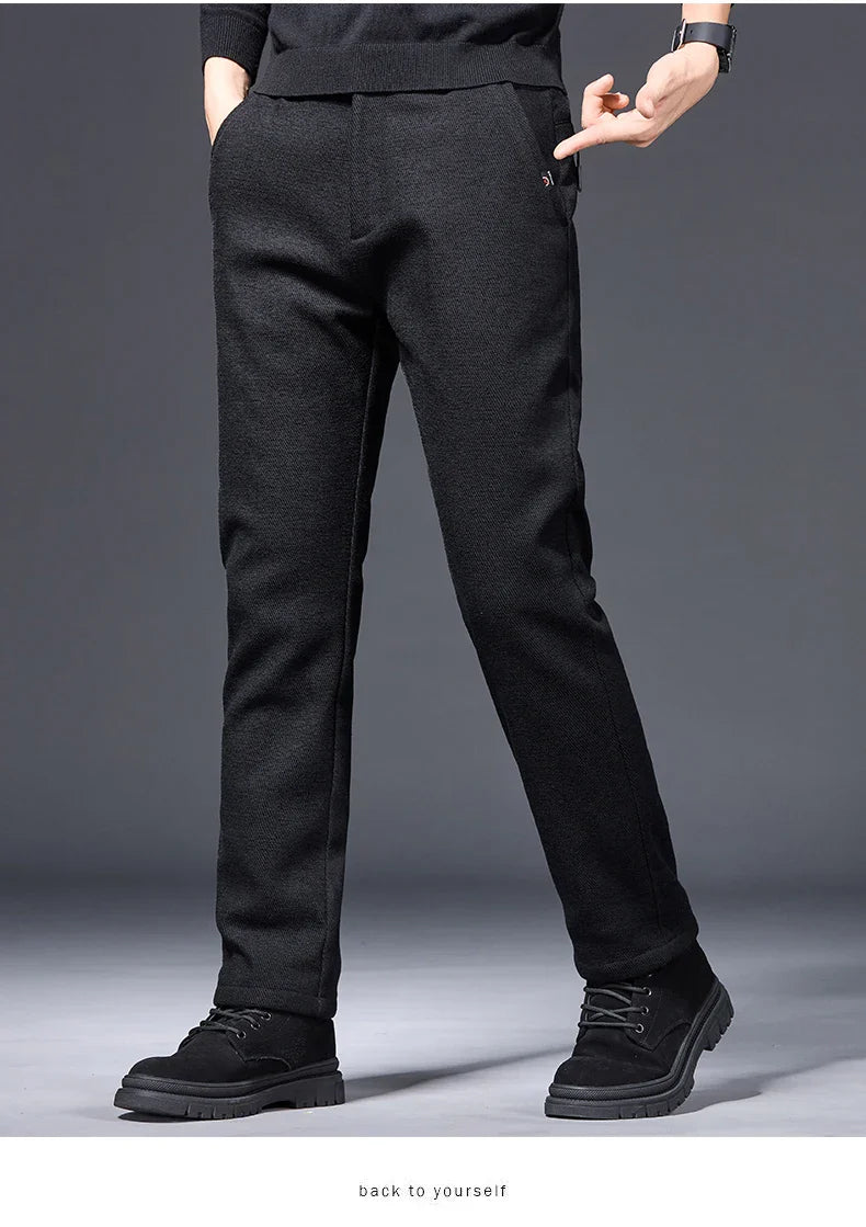 Men's Winter Fleece Elastic Casual Pants Thick Warm Soft Business Stretch Slim Trousers Streetwear Fashion Korean Brand Clothes