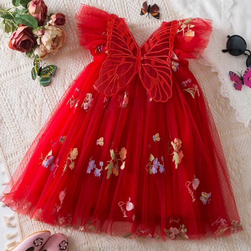 2026 All New Summer Tulle Toddler Girls Princess Dress 3D Butterfly Floral Embroidery Puff Skirt Girl's Party Gift Dress