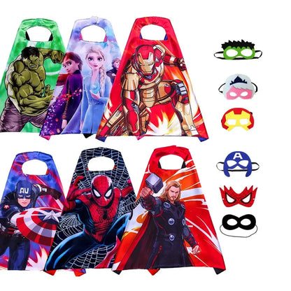 Halloween 6 Sets Superhero Capes Masks for 3-10 Year Old Girl Gifts Cartoon Dress Up Costumes Party Supplies Easter Cloak