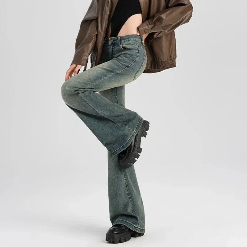 Women Thin High Waist Flared Jeans Pants