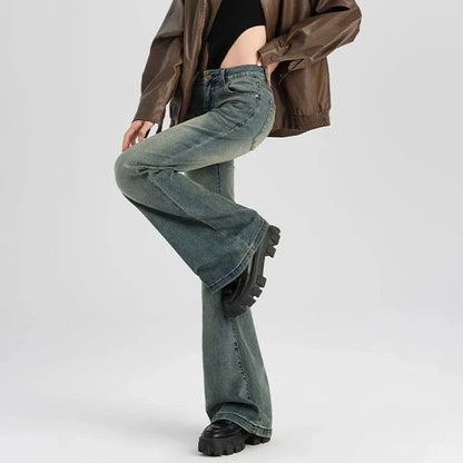 Women Thin High Waist Flared Jeans Pants