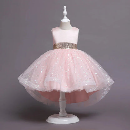 Summer Children's Wedding Celebration Party Evening Dress Sleeveless Sequins Formal Ball Birthday Party Girl Princess Dress