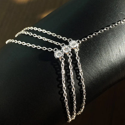 Moissanite Finger Bracelets for Women GRA Certified 3mm  D Color Moissanite Bracelet Hand Jewelry 925 Silver Thin Chain