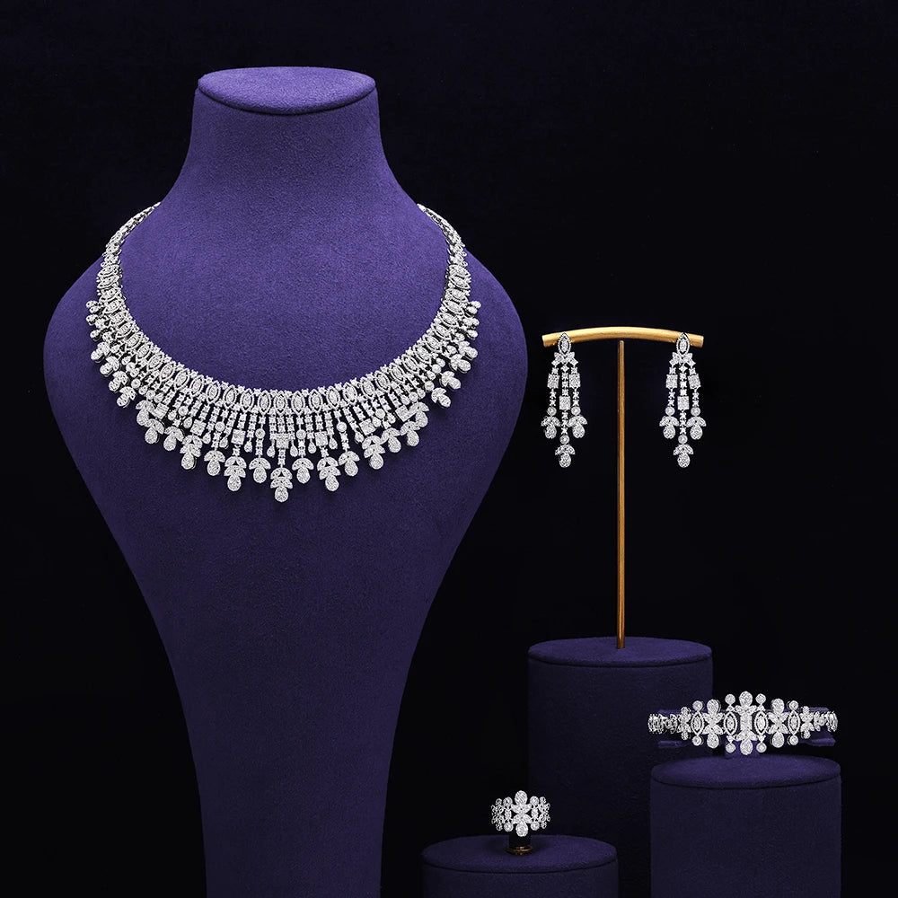 Bridal Zirconia Full Jewelry Set for Ladies Party Luxury Dubai Nigeria CZ Crystal Wedding Necklace Set