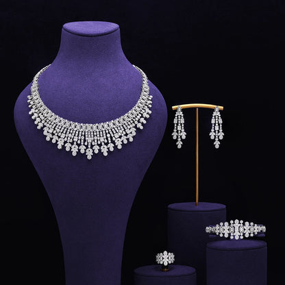 Bridal Zirconia Full Jewelry Set for Ladies Party Luxury Dubai Nigeria CZ Crystal Wedding Necklace Set
