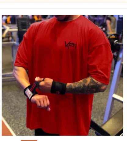 NEW Round Collar  sports T Shirt Oversize Cotton Summer Tee Training running shirt Man Streetwear Half Sleeve men T-shirt