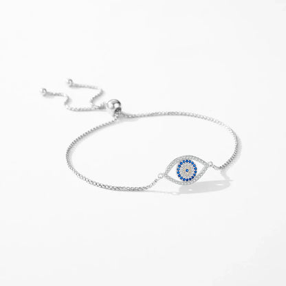 925 Sterling Silver Big Blue Eyes Basic Bracelet Fashion Style Braided Adjustable Chain Link For Women Anniversary Gift