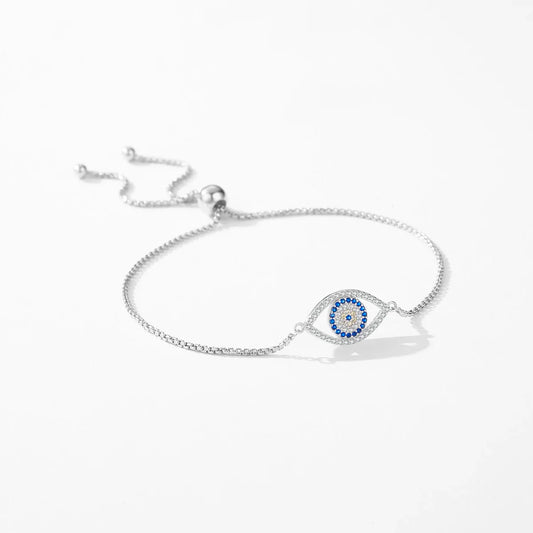 925 Sterling Silver Big Blue Eyes Basic Bracelet Fashion Style Braided Adjustable Chain Link For Women Anniversary Gift