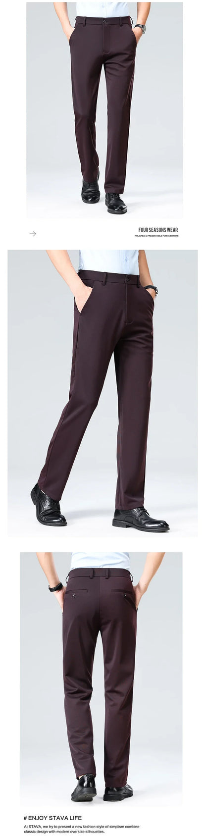 29-42 Men's Summer Pants Thin Straight Stretch Casual Pants with No Trace No Ironing Fabric Silky and Cool Feeling