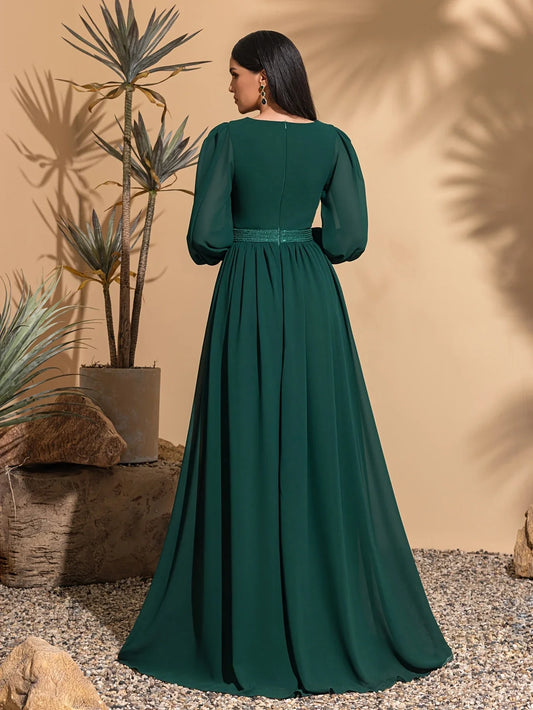 Long sleeve mesh sequins stitching elegant party dress, ladies maxi dress, party dress