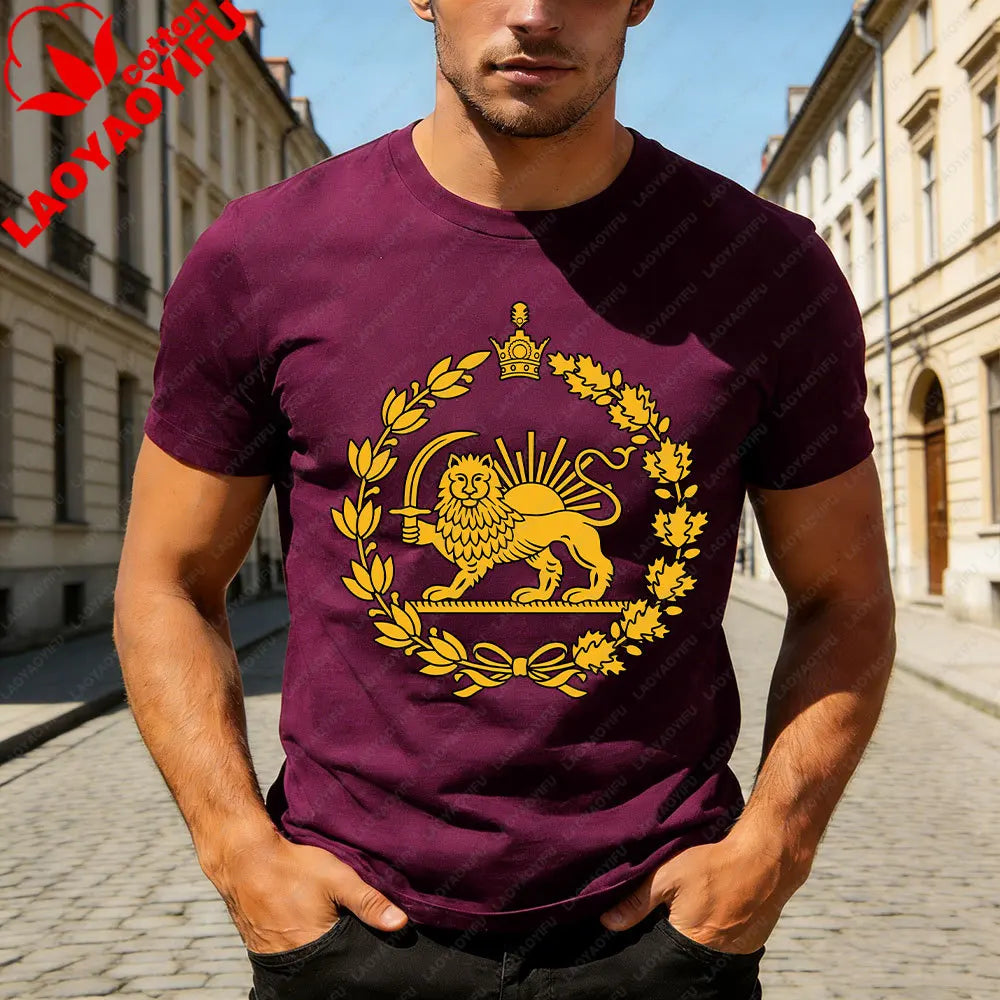 Lion and Sun Iran Persian Flag Iran Tshirt Khorshid Graphic T-Shirt Daily Life Casual Men Women Unisex Cotton Streetwear