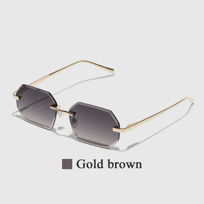 Sunglasses Men Brand Designer Fashion Rimless Sun Glasses Shades Diamond Cut Lens Ladies Frameless Metal Eye glasses
