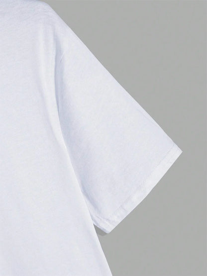 Summer men's 100% pure cotton casual loose size smiley face pattern printed sports comfortable round neck short sleeved T-shirt