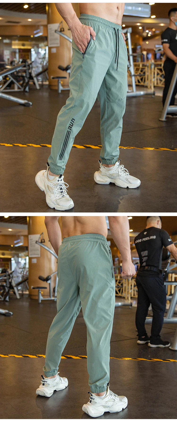 Mens Gym Fitness Running Sweatpants Workout Athletic Long Pants Outdoor Training Sports Trousers Elastic Waist Zipper Pockets