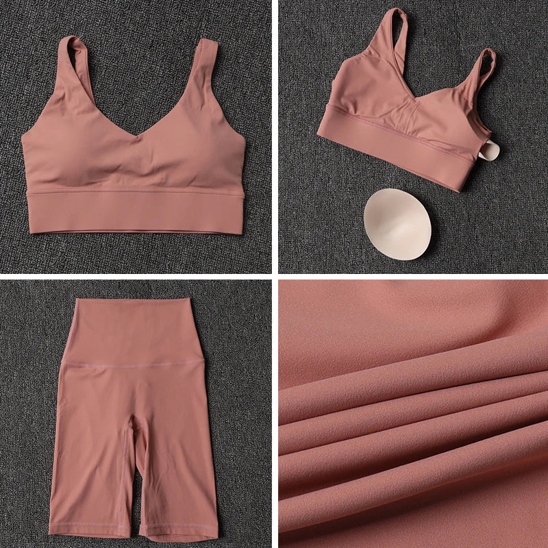 Nylon Short Sets Womens Clothing Sports Bra Cycling Shorts Workout Set Women's Tracksuit Gym Yoga Sexy Outfit Women 2023